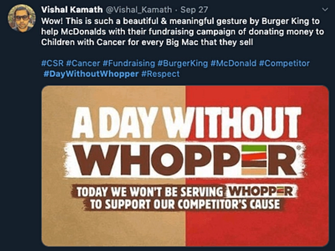 Tweet about the Burger King Campaign
