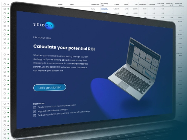 Seidor's search adverts and landing page
