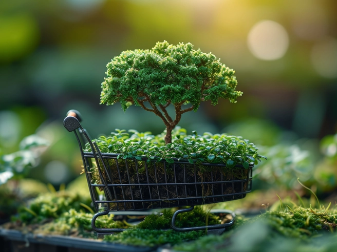 Small tree growing out of a shopping trolley.