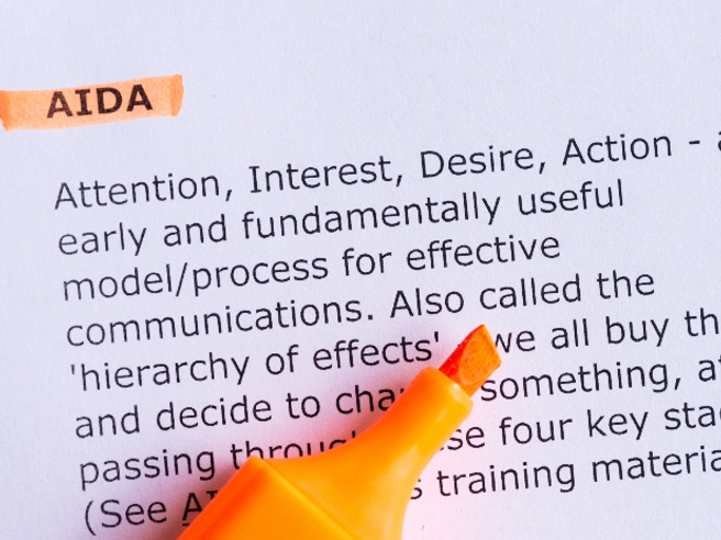 Awareness, Interest Desire, Action. AIDA model.
