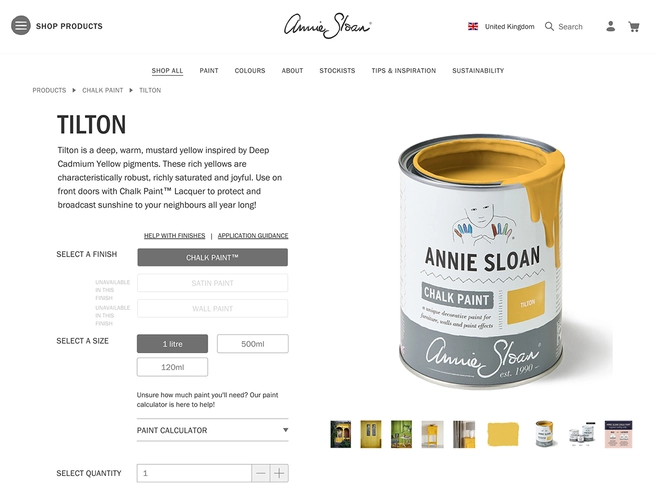 Our client Annie Sloan's website - product page