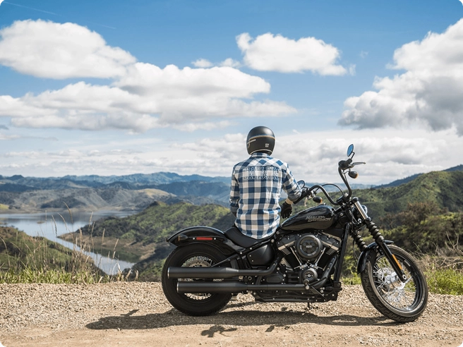 Harley Davidson bike and rider hilltop
