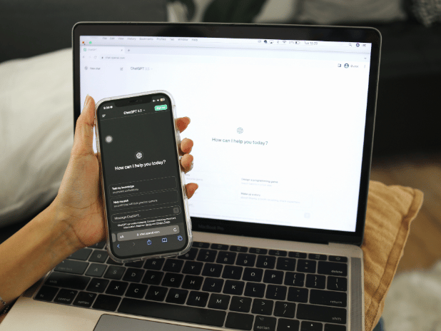 ChatGPT application on a laptop and iphone