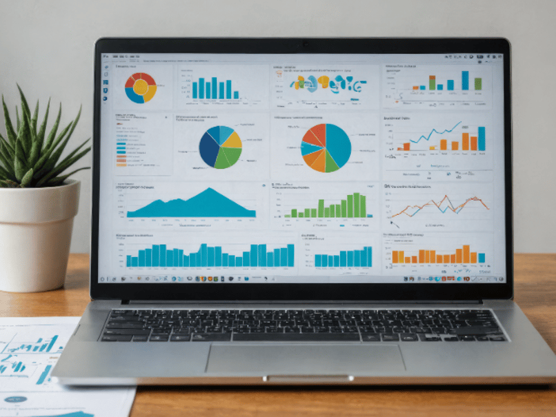 Laptop showing email metrics.