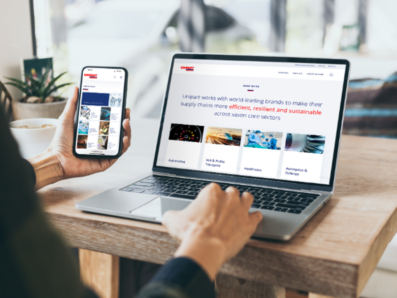 An image showing the new unipart website in a phone and on a laptop