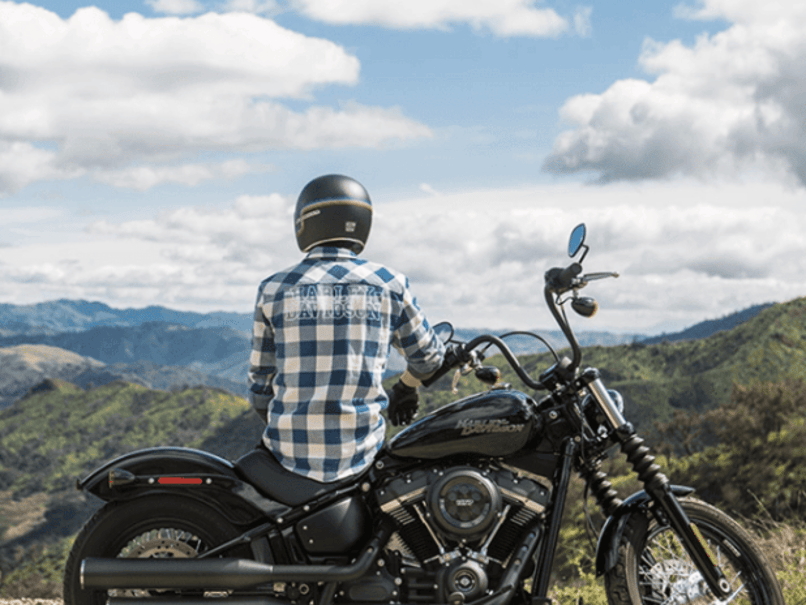 Harley Davidson bike and rider hilltop