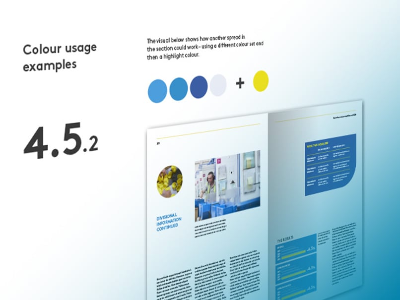 a powerpoint showing the refreshed essentra brand colours and when to use them