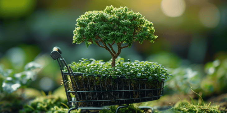 Small tree growing out of a shopping trolley.