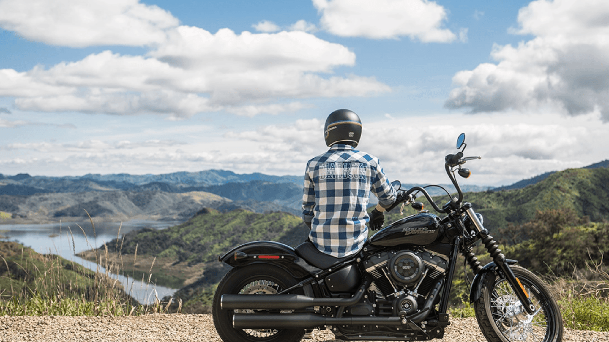 Harley Davidson bike and rider hilltop