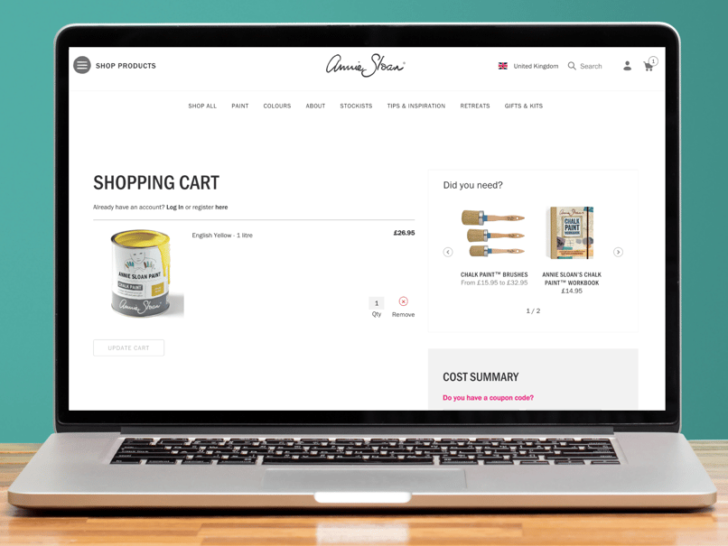 Client annie sloan's shopping cart feature with personalised did you need product recommendations