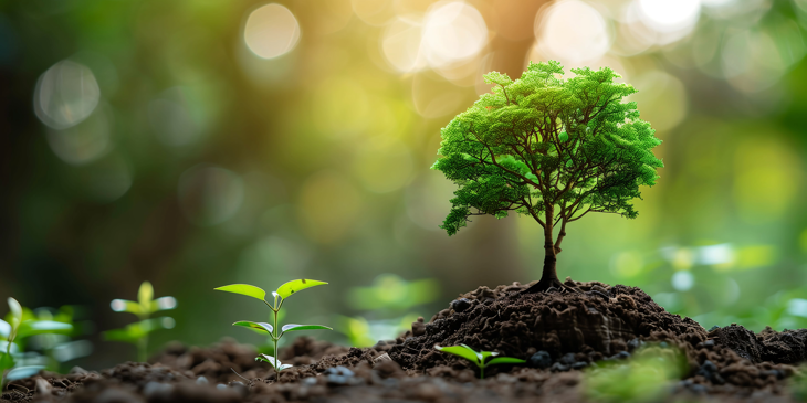 Small tree growing out of soil.