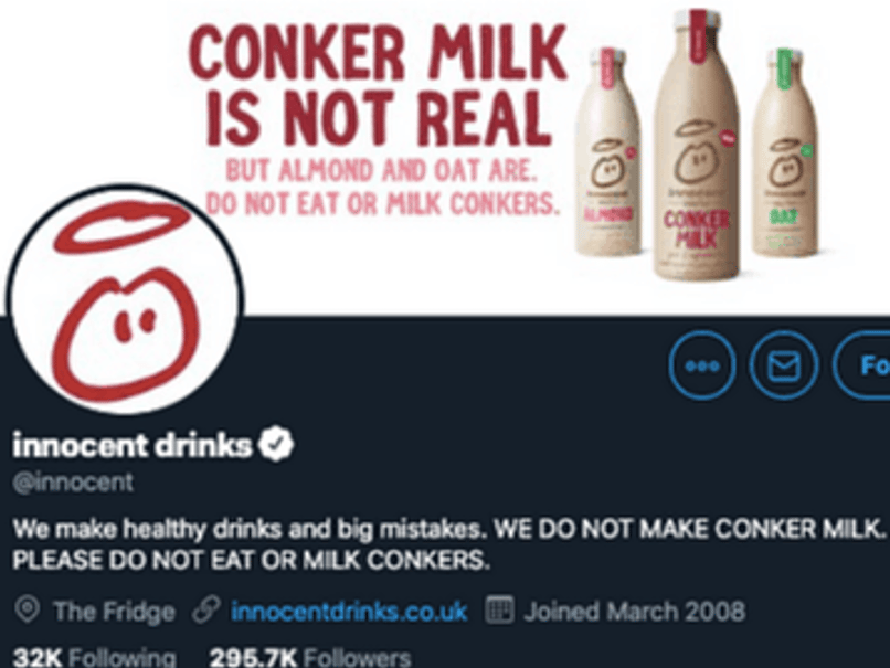 Innocent's twitter banner featuring conker milk